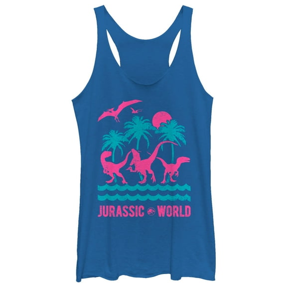 Women's Jurassic World: Fallen Kingdom Tropical Dino  Racerback Tank Top Royal Blue Heather Large