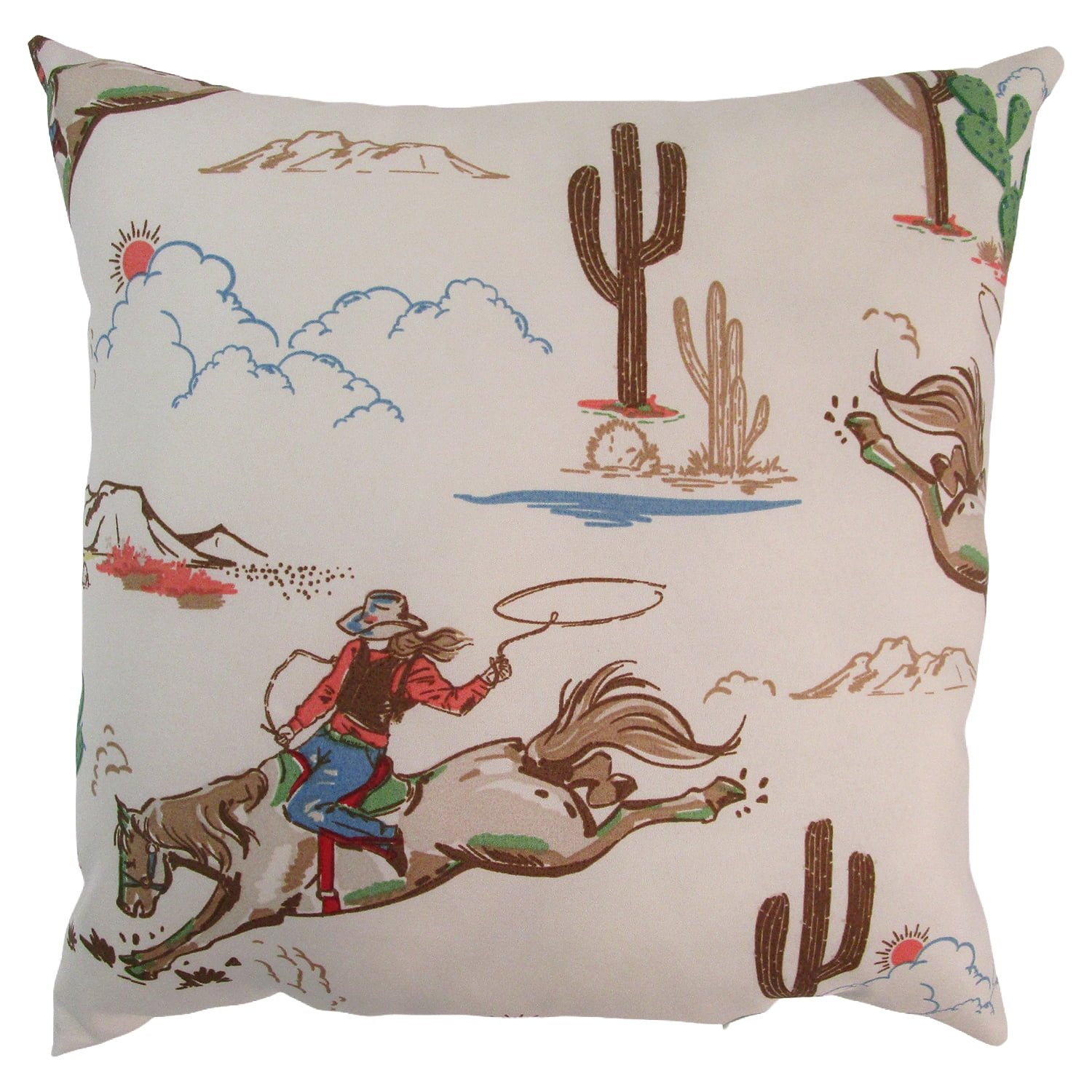 Mainstays 16" x 16" Reversible Decorative Outdoor Throw Pillow, Beige Cowboy