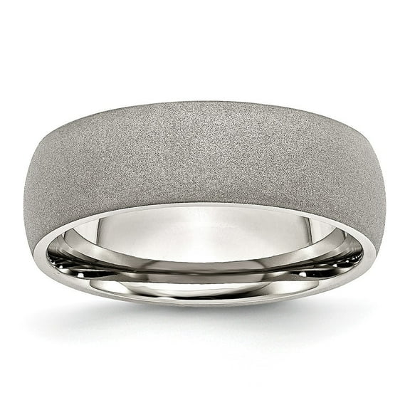 Stainless Steel Stone Finish 7mm Band Ring - Size 9