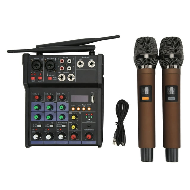 Small Stereo Mixer, Dual L Band Equalizer MP3 Playing 16 Reverbs Stereo Processor With USB Charging Cable For Live Streaming