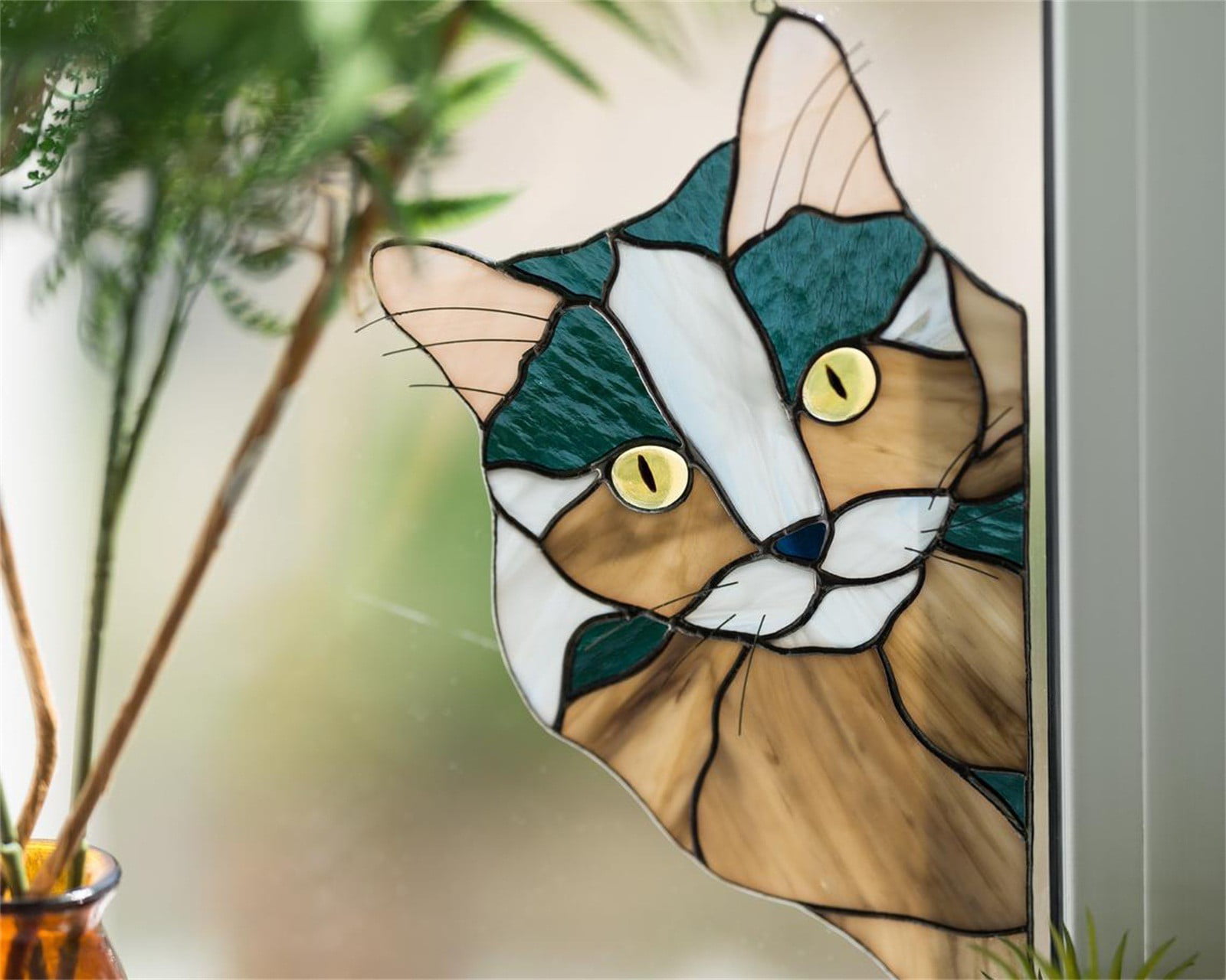 fused glass ornaments art glass suncatcher window glass suncatcher Fused glass suncatcher sleeping cat