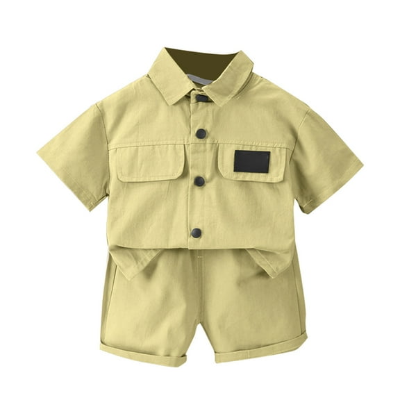 JLFKNG Toddler Baby Boys Clothes Outfits Simple Solid Color Shirt Tops Short Sleeve Shorts With Elastic Waist Design Breathable Loose Fit 2Pcs Outfits Sets Leisure Clothing