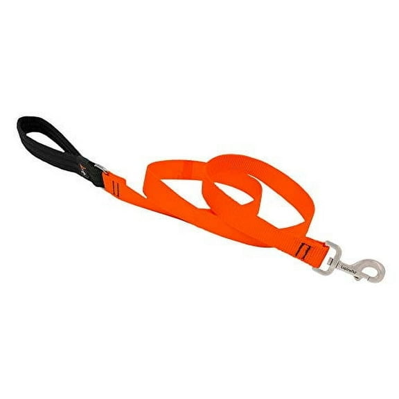 Dog Leash by Lupine in 1" Wide Blaze Orange 6-Foot Long with Padded Handle