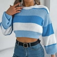 thumbnail image 6 of Cropped Sweater Sevevn Women's Striped Rainbow Cropped Sweater Long Sleeve Lightweight Cute Knit Tops Pullovers, 6 of 9