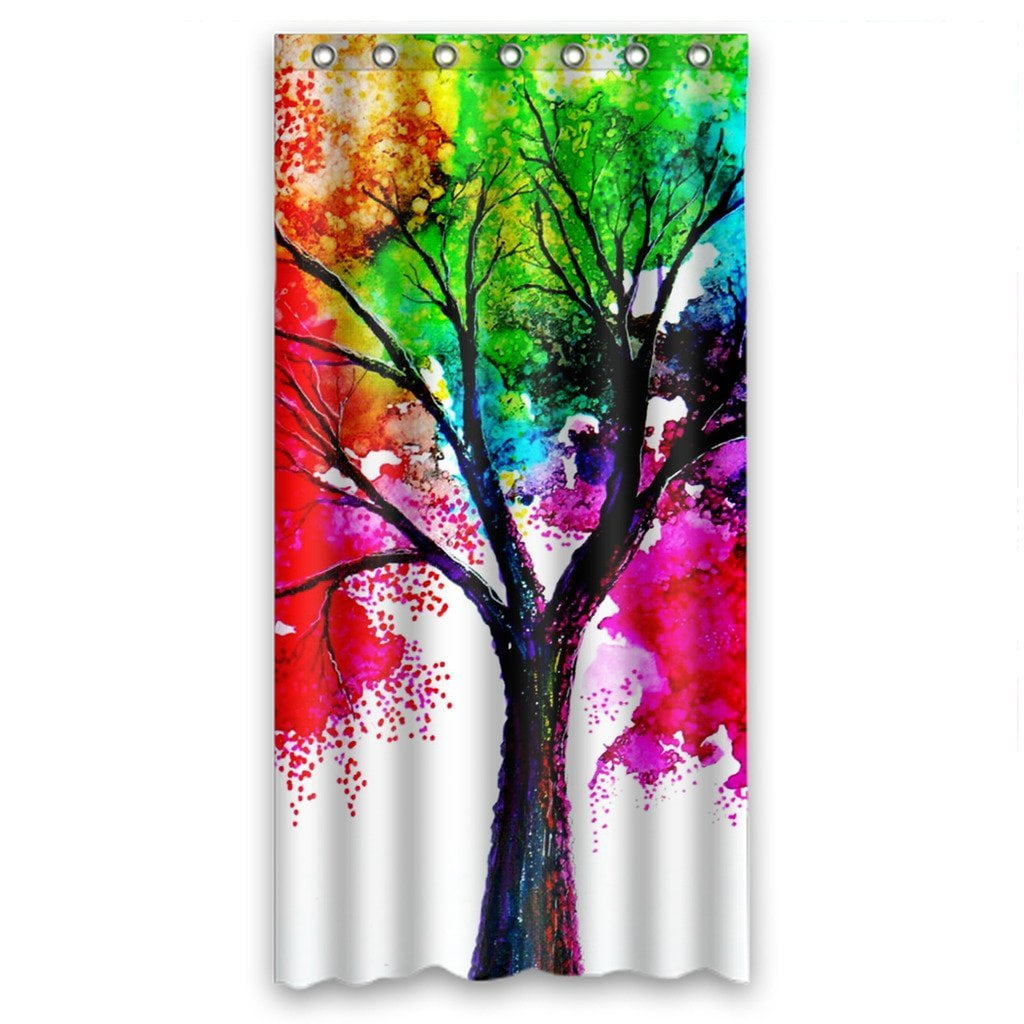 Custom Autumn Tree Art Colorful Rainbow Tree Waterproof Polyester Fabric Shower Curtain and Hooks Size 36x72 
