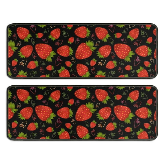 Kitchen Rugs Sets Of 2,Red Strawberry Plants Fruit Pattern Black Pattern Anti Fatigue Kitchen Mat Rugs Non Slip Washable,Decorative Kitchen Floor Mats for Kitchen,Sink,Laundry,17"x47" 17"x47"