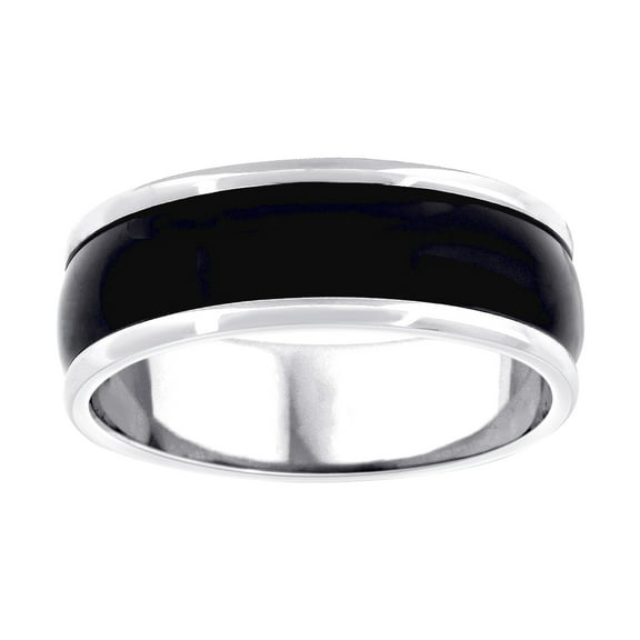 Stainless Steel Mens Two-tone Center Black Polished Round Edges Comfort-fit Band Ring Size 14 Wedding Band for Men