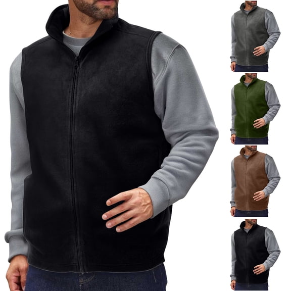 Purcolt Mens Big and Tall Fleece Vest Full Zip Up Thick Warm Waistcoat Stand Collar Sleeveless Outerwear Jacket with Pockets