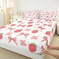 thumbnail image 3 of Manfei Chic Bowknot Bow Bed Sheets King,Cute Strawberry Bedding Sets King Size,Pink Flower Floral Sheet Set King For Girls,Lightweight Bedroom Decorative,4 Pieces, 3 of 7