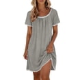 thumbnail image 2 of QUNYINEY Summer Casual Dresses for Women Solid Lace Midi Short Sleeve T-Shirt Dress Drop Shoulder Loose Fit Pleated Lounge Crew Neck Dresses, 2 of 9