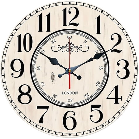 SBEMP10in Silent Wall Clock, Vintage London Wood Decorative Wall Clock, Battery Operated Non-Ticking Round Clock for Kitchen Living Room British Home Decor