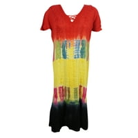 Mogul Short Sleeve Tank Dress Beach Cover Up Tie Dye Colorful Boho Style Dresses