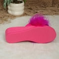 thumbnail image 4 of Samdudou Platform Sandals for Women Fluffy Faux Fur Slip On Wedge Slippers Elevated Heel Open Toe Slides Fashion Summer Footwear Casual Dressy Indoor Outdoor Shoes, 4 of 9