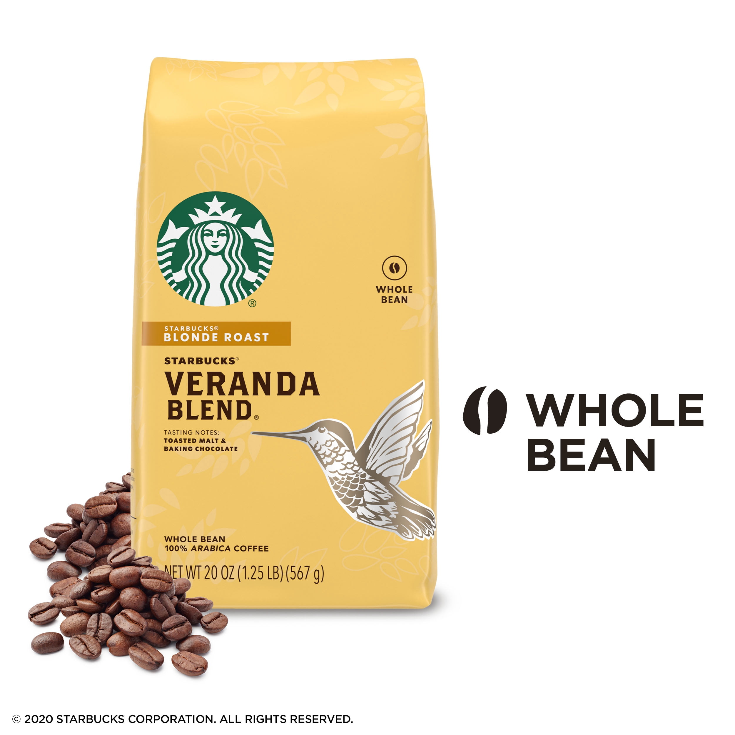 Starbucks Veranda Blend Blonde Medium Roast Whole Bean Coffee, 20 Oz, Bag