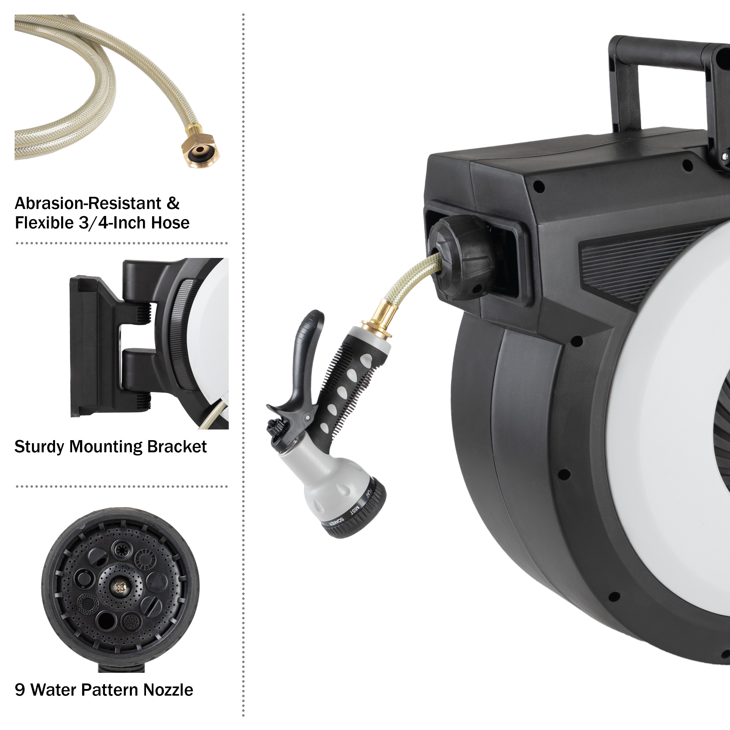 Pure Garden 124 FT Retractable Hose with Wall Reel and 9 Nozzle Patterns