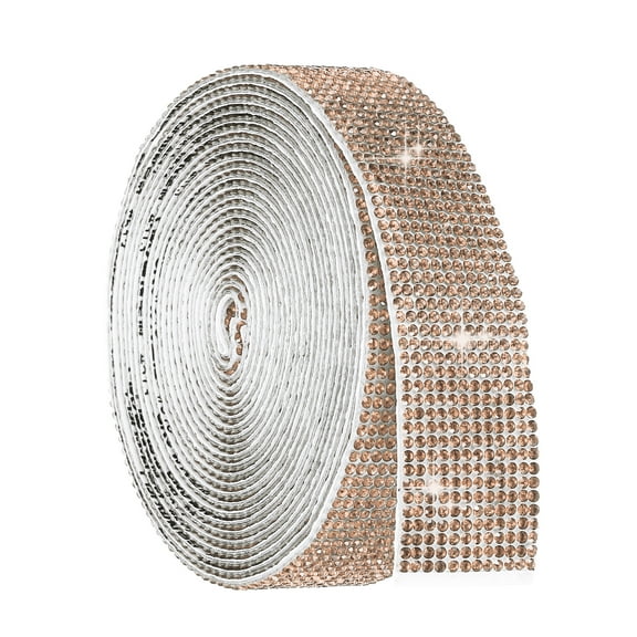 Uxcell 4 Yard Self Adhesive Rhinestone Ribbon, 12 Row Bling Diamond Crystal Strips Stickers for DIY Arts Crafting Wedding Party Car Phone Decoration, Champagne