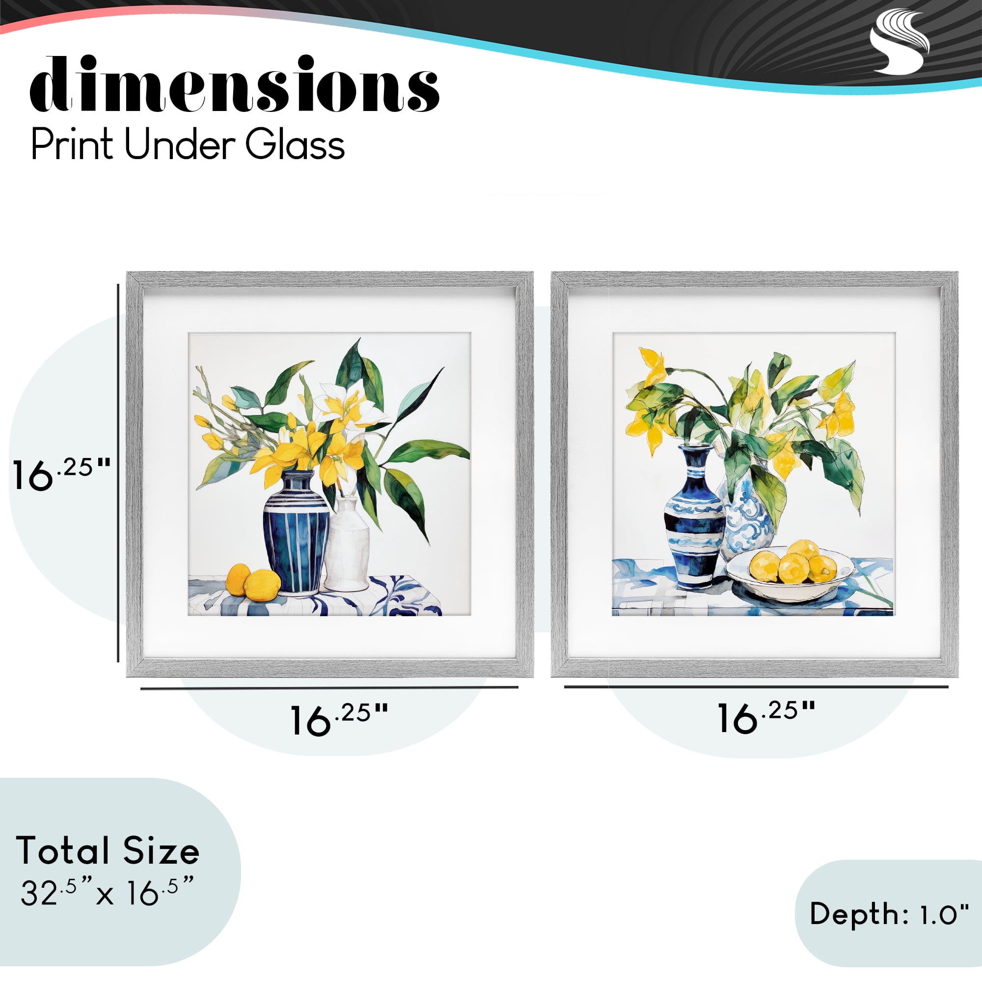 Stupell Industries Lemon Blooms Table Setting 2 Piece Gray Framed Print Under Glass Set, design by Ray Powers