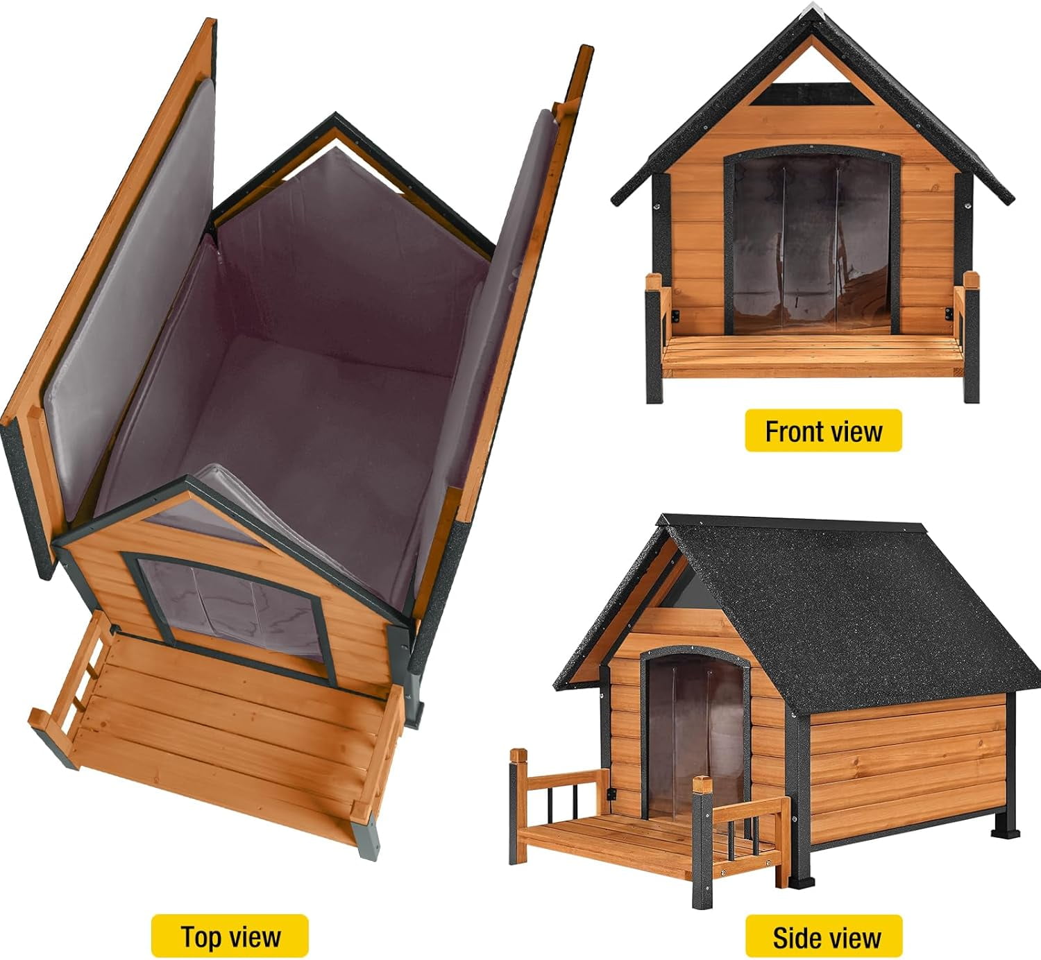 Aivituvin Insulated Dog House with Insulated Liner for Winter Outdoor Weatherproof Kennel All-Around Iron Frame