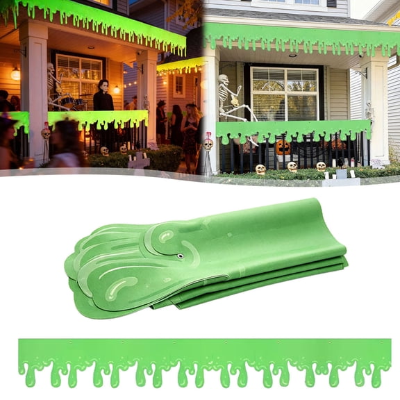 Green Halloween Drip Banner, 79in Glow in the Dark Slime Bunting with Hanging Rope, Spooky Outdoor Yard Decor for Party, 1PC
