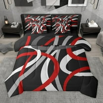 Manfei Abstract Stripes 7-Piece Twin Bedding Sets for Female Men,Geometric Lines Bedding Comforter Set,Retro Vintage Style Breathable Sheet Sets,Breathable Home Decor,Reversible