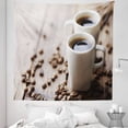 thumbnail image 1 of Coffee Tapestry, Espresso in Cups on Wooden Table with Beans Hot Drink for Romantic Couples, Fabric Wall Hanging Decor for Bedroom Living Room Dorm, 5 Sizes, Cocoa Brown White, by Ambesonne, 1 of 1