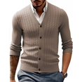 thumbnail image 2 of CharmCyan Men V Neck Button Down Cardigan Sweater Lightweight Knitwear Long Sleeve Soft Classic Fit Casual Top for Everyday Wear Coffee L, 2 of 2