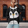 thumbnail image 2 of Uorisanigo Cute Penguin Womens Zip Up Hoodies Sweatshirt Slight Stretch Soft Long Sleeve Hooded Sweatshirts Drop Shoulder Oversized Fall Fashion Sweatshirt Size L, 2 of 7