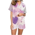 thumbnail image 6 of Womens Two Piece Sets Women Printed Stand Up Collar Pocket Short Sleeved Top Shorts Home Wear Pajama Set Purple M, 6 of 9