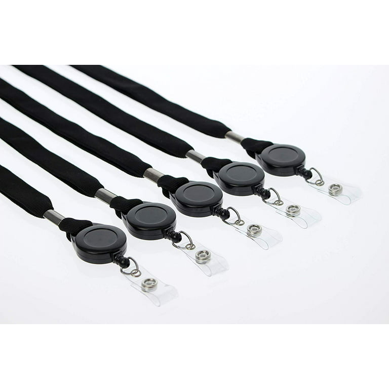 5 Pack - Comfort Black Breakaway Lanyard & Retractable Badge Reel