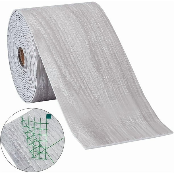 Borde de papel tapiz autoadhesivo con veta de madera gris claro, borde de espejo, despegable y pegable, PVC, impermeable y extraíble.