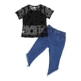 thumbnail image 3 of TheFound Girls 3PCS Outfit Set Sheer Tops Sling Crop Tops Long Denim Pants Suit, 3 of 10
