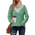 thumbnail image 2 of Anbech Lace Stitching Women Shirt V Neck Lace Chiffon Blouse Long Sleeve Loose Pullover Top, 2 of 5