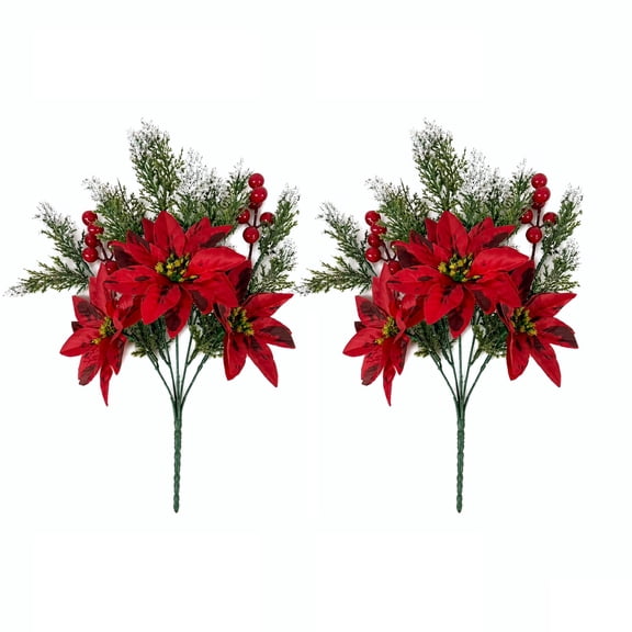 Christmas Poinsettia Planter Inserts, Artificial UV Resistant Poinsettia Bushes, Fake Outdoor Flowers Holiday Decor for Porch, Wall, Window & Door Decor