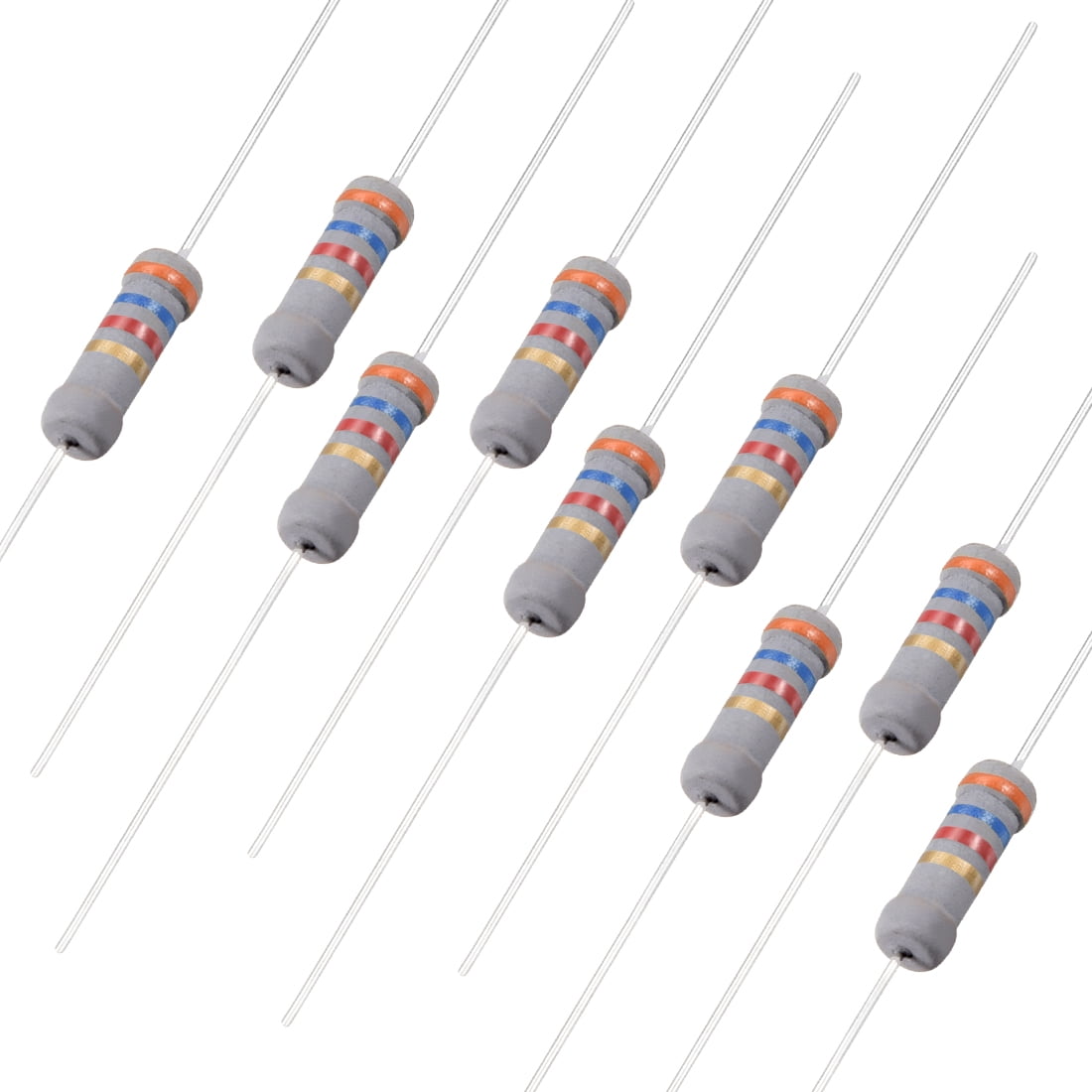 100pcs Axial Carbon Film Resistors 3.6k Ohm 1W 5Tolerances 4 Color