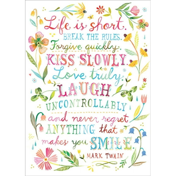 RSVP Life Is Short : Mark Twain Quote Feminine Birthday Card for Her : Woman : Women