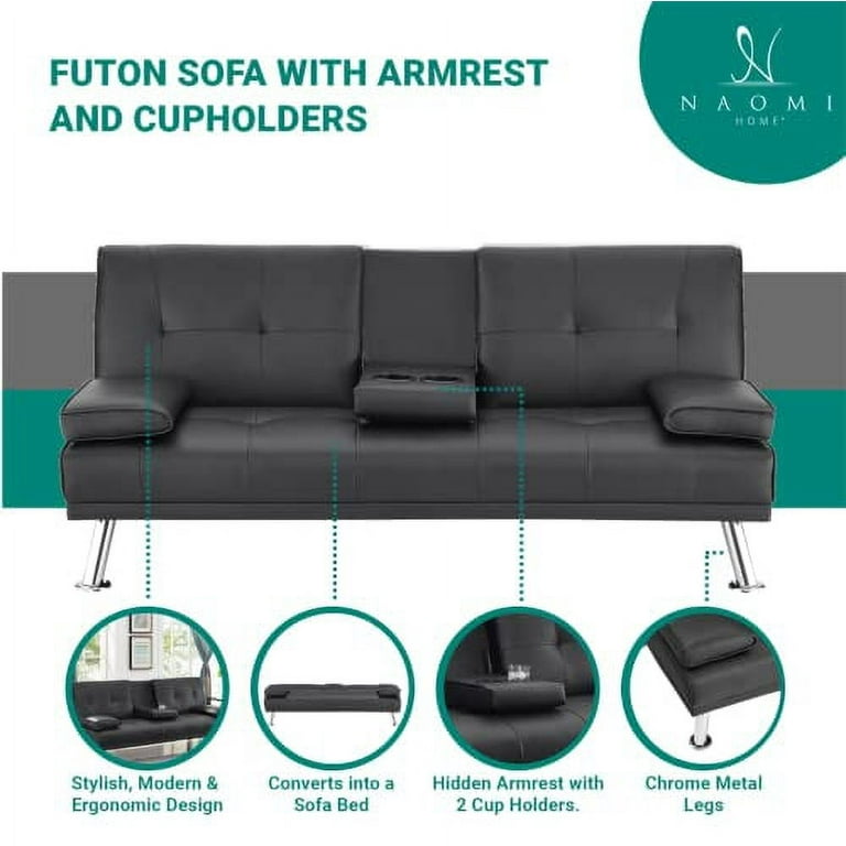 Futon Sofa Bed Couch and Sleeper with Storage Ottoman Footstool or Coffee  Table and 2 Lumbar Pillows,Small, Metal Leg, Linen - Bed Bath & Beyond -  33231609