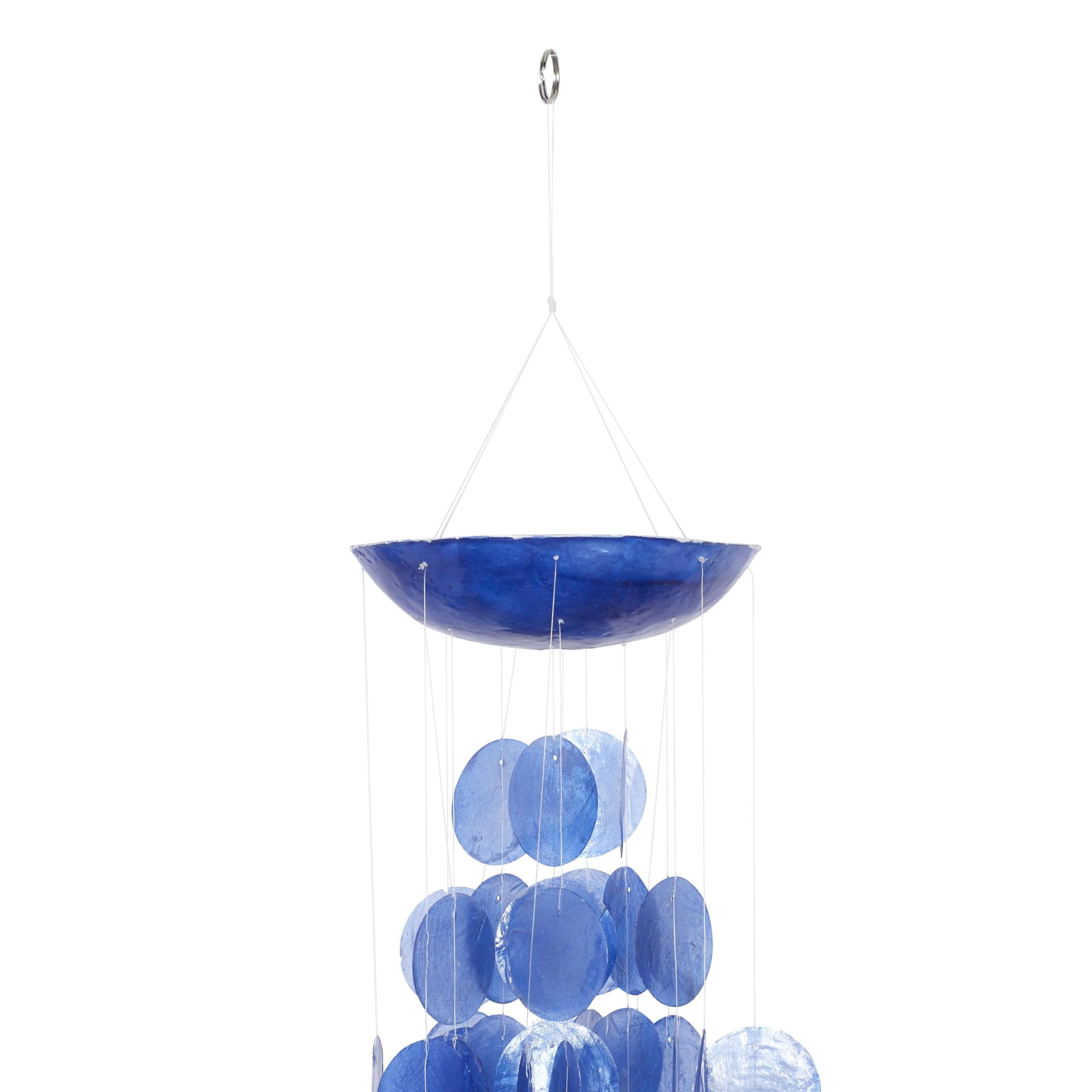 DecMode 27" Blue Capiz Shell Waterfall Geometric Windchime