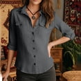 thumbnail image 5 of Button Down Dress Shirts Women Long Sleeve Work Tops Non-Iron Easy Care Soft Breathable Material Moisture Wicking Lightweight Stretchable for Daily Business Casual Office Gray XL, 5 of 7