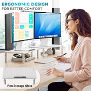 BONTEC 2PCS Monitor Stand Riser with 3 Height Adjustable with Pen Holder, Cable Management and Mesh Platform for Laptop, Computer, Printer (White, 2 Pack )
