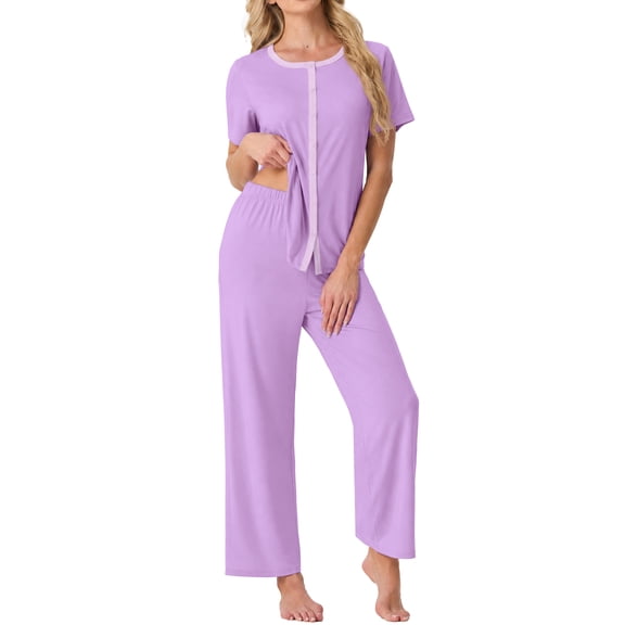 MINTREUS Pajama Sets for Women Short Sleeve Sleepwear Button Down Pjs Soft 2 Piece Lounge Sets with Pockets