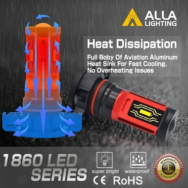 Alla Lighting PSX24W LED Fog Light Bulbs - 3000K Amber Yellow, Super Bright COB Chips (Set Of 2)