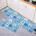 thumbnail image 3 of Kitchen Rugs and Mats,Moroccan Blue Tile Pattern Square Plaid 2 Piece Anti Fatigue Area Runner Rug Set Comfort Standing Floor Mat,Portuguese Tiles Traditional Non Slip Absorbent Doormats for Laundry, 3 of 6