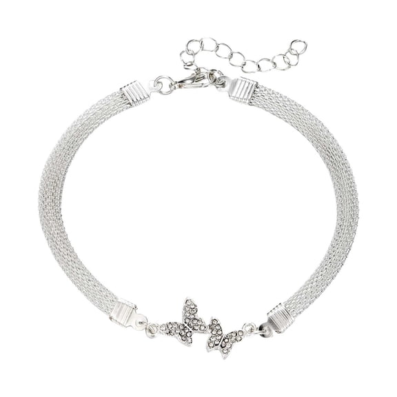 SUSHANG Bracelet Silvery Butterfly Bracelet Heart Shaped Bracelet Full Diamond Butterfly Rhinestone Bracelet Adjustment Bracelets for Women