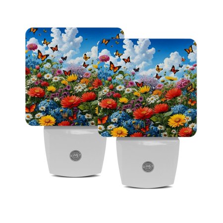 

Night Lights Plug Into Wall [2 Pack] Night Light for Kids LED Nightlight with Dusk to Dawn Sensor for Bathroom Decor Children Room Garden Retro Butterfly Flower Floral