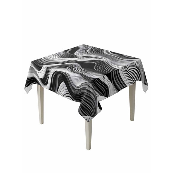 Abstract Waves Table Cloth, Black Grey Modern Geometric Striped Waterproof Tablecloth for Square Tables, Reusable Washable Fabric Table Cover for Restaurant Kitchen Dining Tables 60"x60"