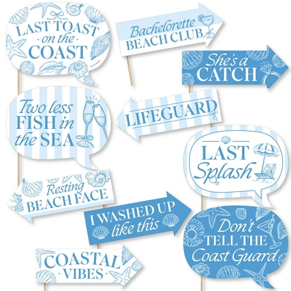 Big Dot of Happiness Funny Last Toast on the Coast Photo Props, Coastal Bachelorette Party Decoration, Last Splash Photo Booth Props Kit – 10 Piece
