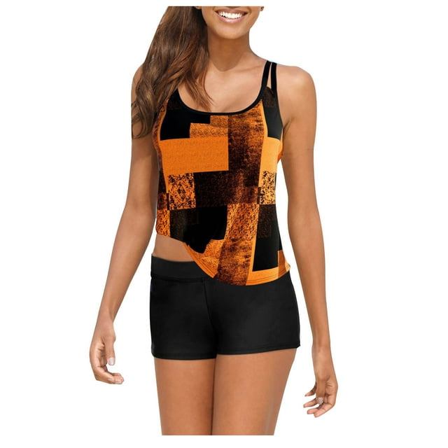 Conjunto de Traje de Baño Dividido de Mujeres, Tres Piezas Impreso Bikini Sexy para la Playa Y la Piscina, Traje de Baño sin Espalda con Almohadilla de Pecho, Nylon de Dos Piezas