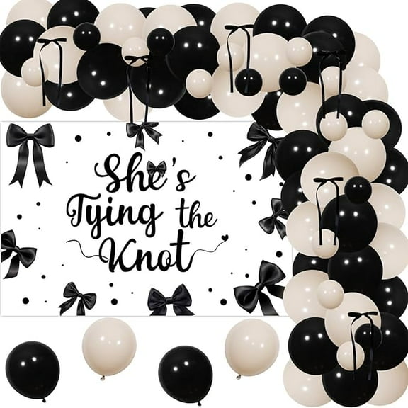 Black Bow Bridal Shower Decoration, She’s Tying The Knot Decoration Backdrop Banner Balloon Garland Arch Kit Black Bow Ribbon for Bow Bridal Shower Wedding Party Decoration