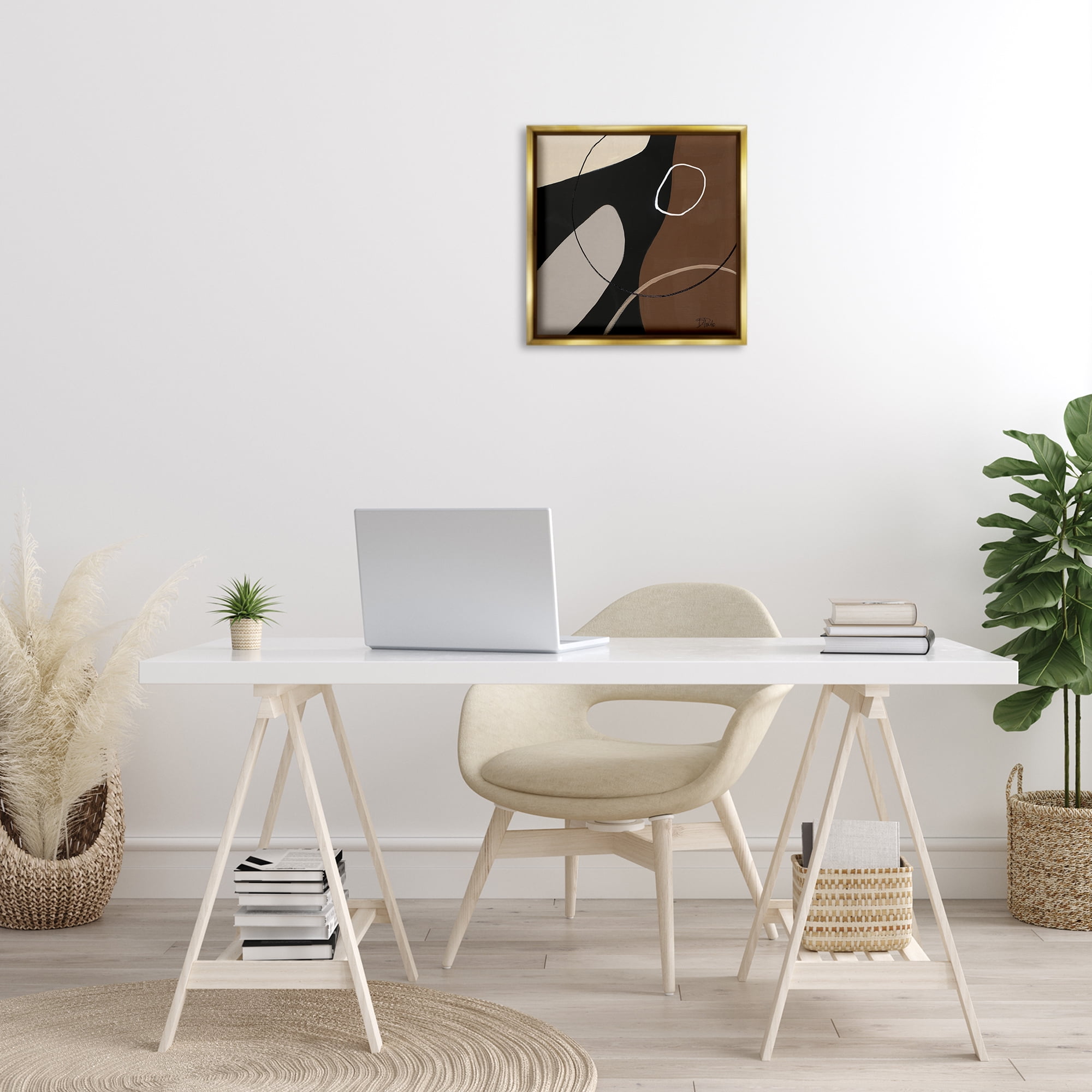 Stupell Industries Minimal Project Shapes Abstract Painting Gold Floater Framed Canvas Art Print Wall Art, 18 x 18