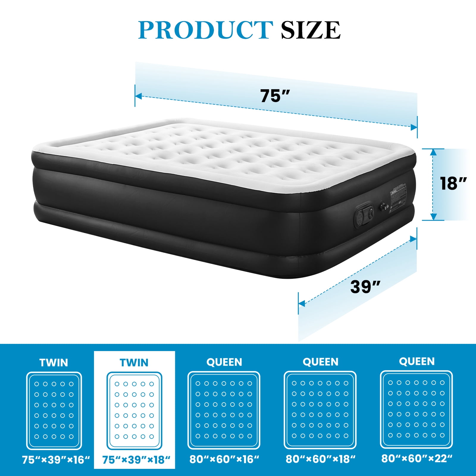 CONCETTA Twin Air Mattress, 18 Inches Adjustable with Built-in High Capacity Pump